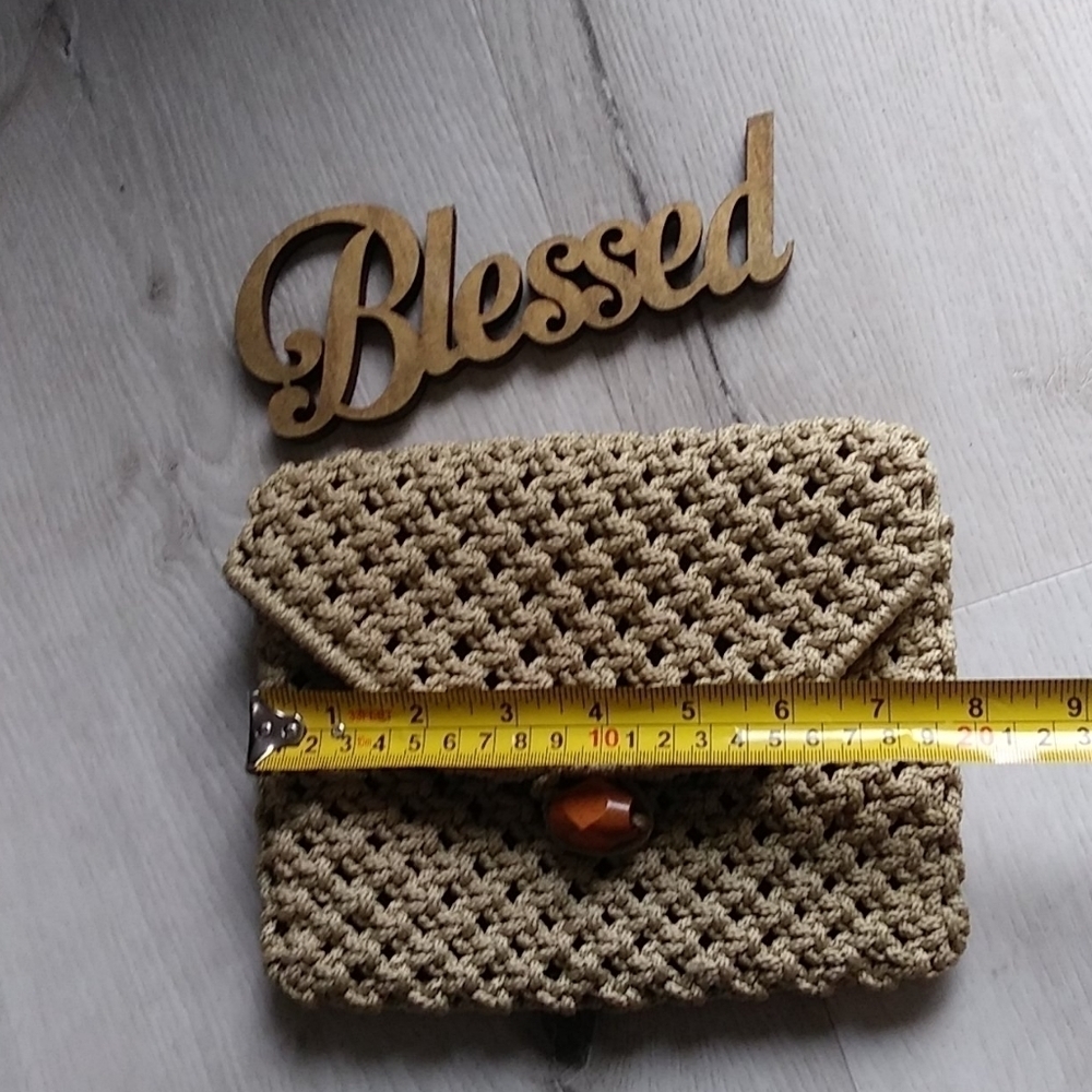 Crochet tan clutch‎ mini bag hand made boho - Picture 3 of 7